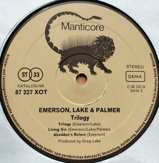 Emerson Lake & Palmer – Trilogy (1973) LP=als nieuw