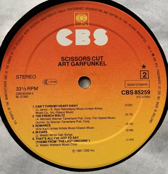 Art Garfunkel – Scissors Cut 1981 LP is in Nieuwstaat